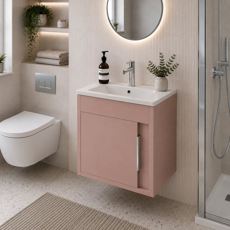 Cruzz 510mm Matt Antique Rose Wall Hung Vanity Unit & Basin