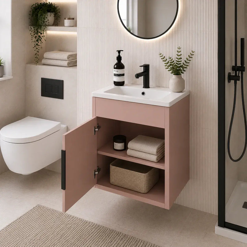 Cruzz 510mm Matt Antique Rose Wall Hung Vanity Unit & Basin