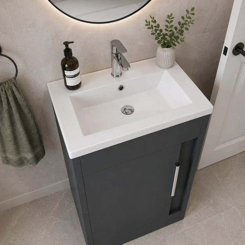 Cruzz 510mm Matt Graphite Grey Floor-Standing Basin Vanity Unit & Basin