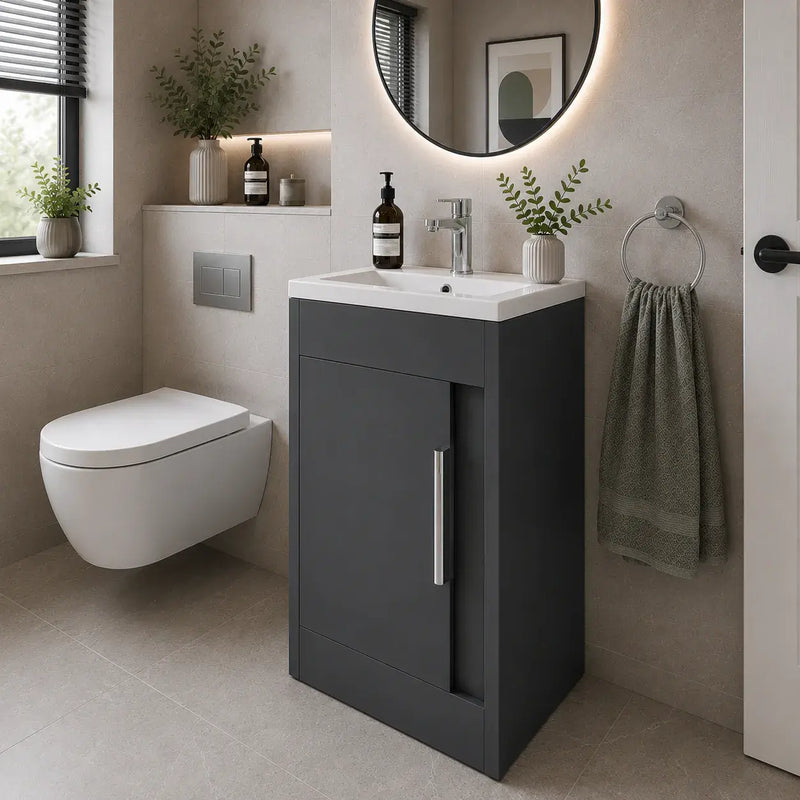 Cruzz 510mm Matt Graphite Grey Floor-Standing Basin Vanity Unit & Basin