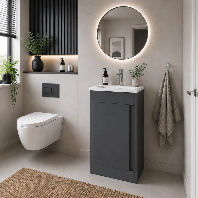 Cruzz 510mm Matt Graphite Grey Floor-Standing Basin Vanity Unit & Basin