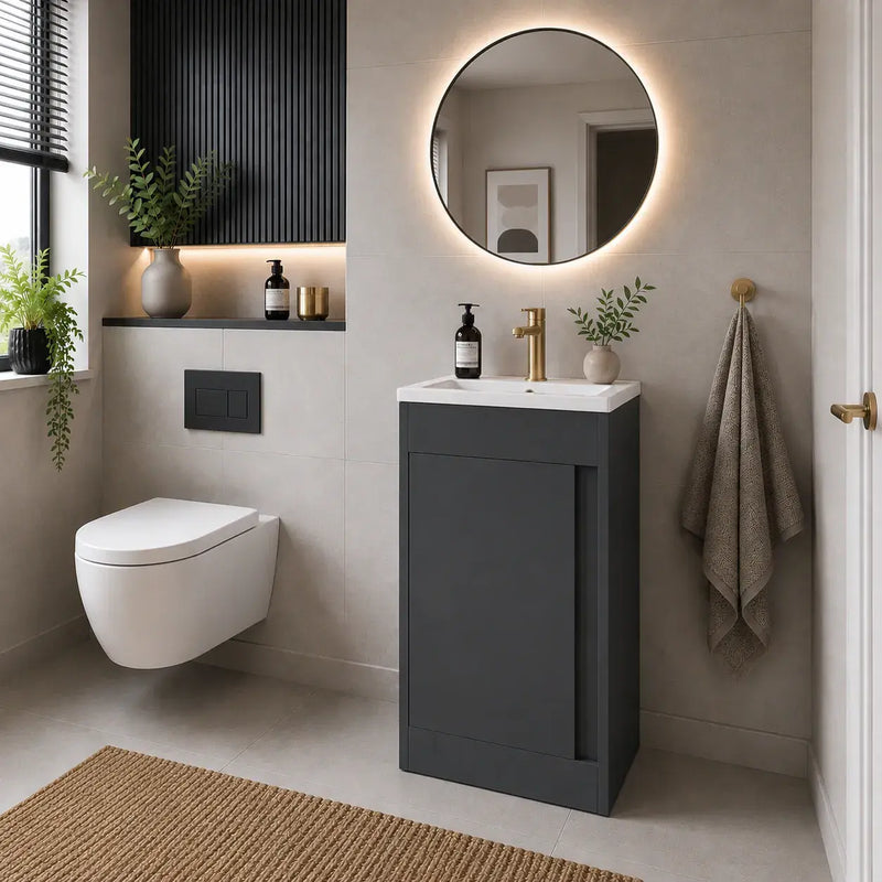 Cruzz 510mm Matt Graphite Grey Floor-Standing Basin Vanity Unit & Basin