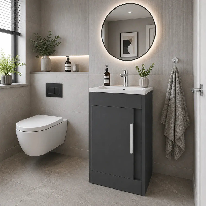 Cruzz 510mm Matt Graphite Grey Floor-Standing Basin Vanity Unit & Basin