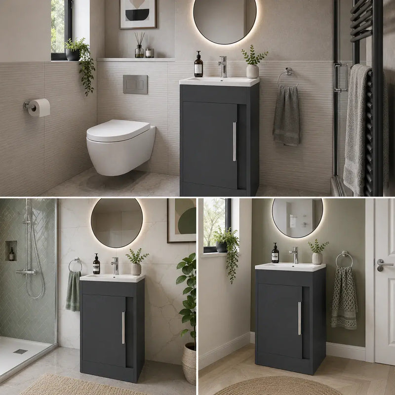 Cruzz 510mm Matt Graphite Grey Floor-Standing Basin Vanity Unit & Basin