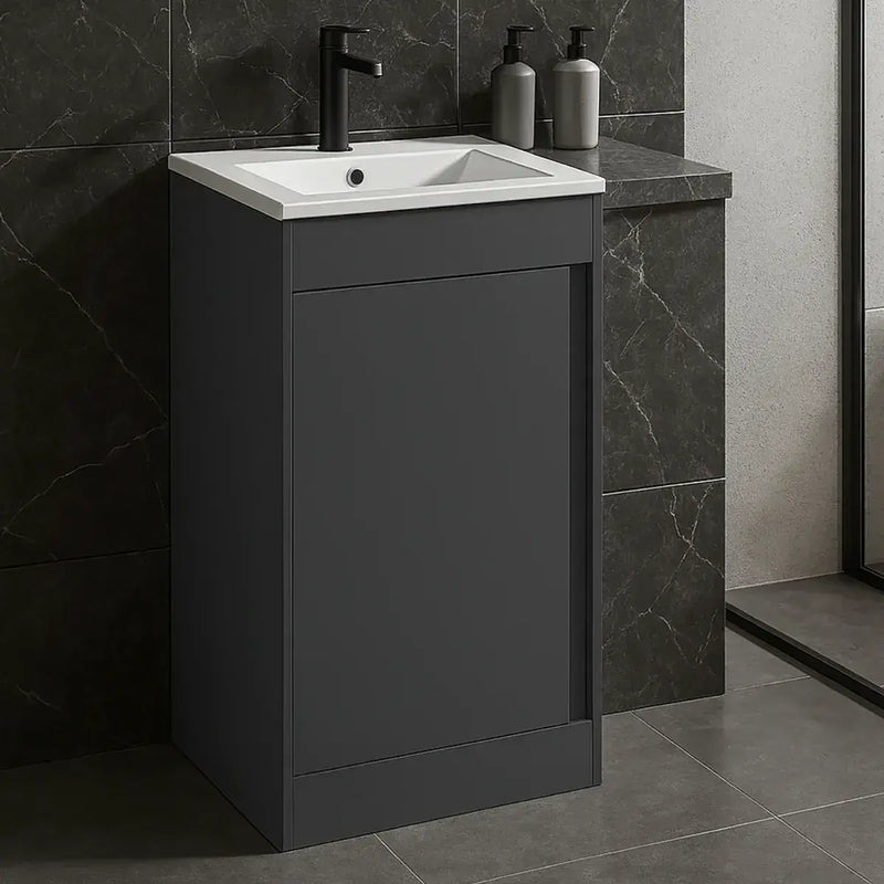 Cruzz 510mm Matt Graphite Grey Floor-Standing Basin Vanity Unit & Basin
