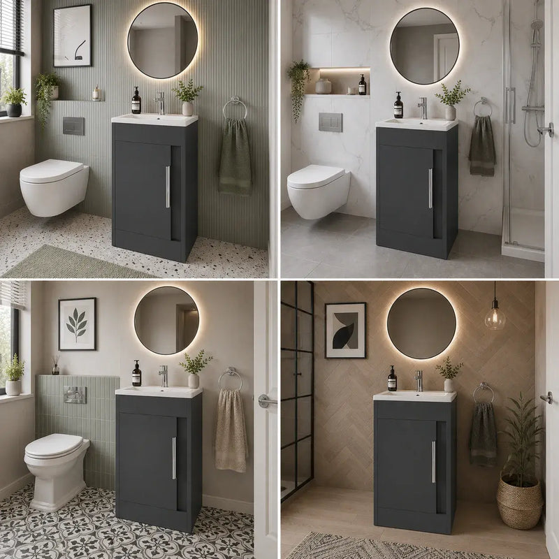 Cruzz 510mm Matt Graphite Grey Floor-Standing Basin Vanity Unit & Basin