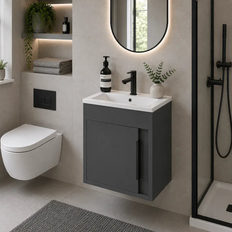 Cruzz 510mm Matt Grey Wall Hung Vanity Unit & Basin