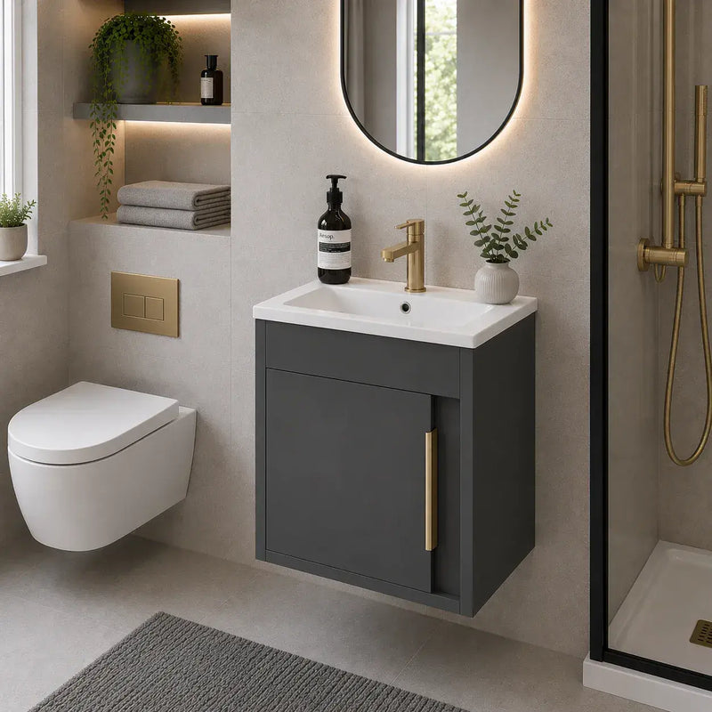 Cruzz 510mm Matt Grey Wall Hung Vanity Unit & Basin