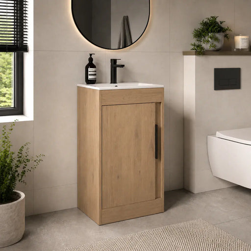 Cruzz 510mm Oak Floor-Standing Basin Vanity Unit & Basin
