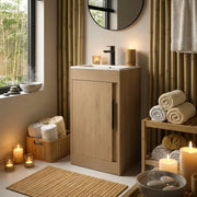 Cruzz 510mm Oak Floor-Standing Basin Vanity Unit & Basin