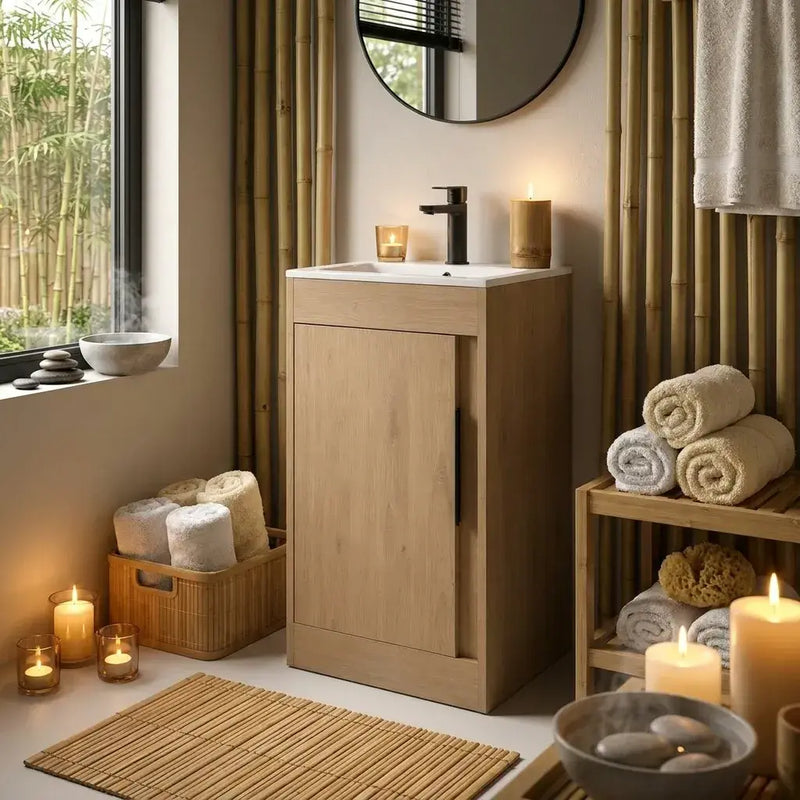 Cruzz 510mm Oak Floor-Standing Basin Vanity Unit & Basin