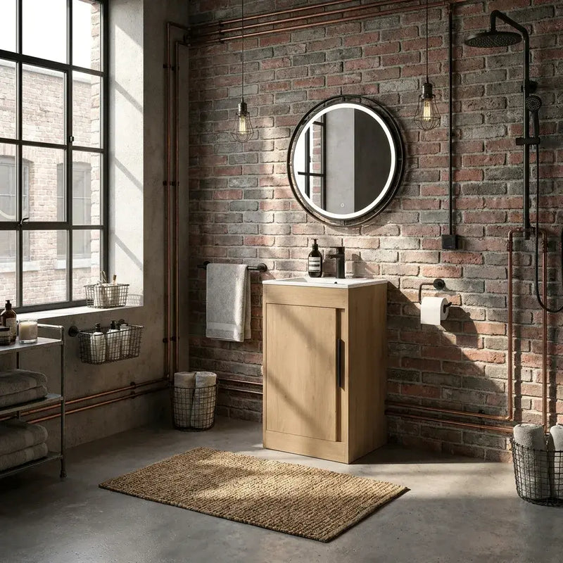 Cruzz 510mm Oak Floor-Standing Basin Vanity Unit & Basin