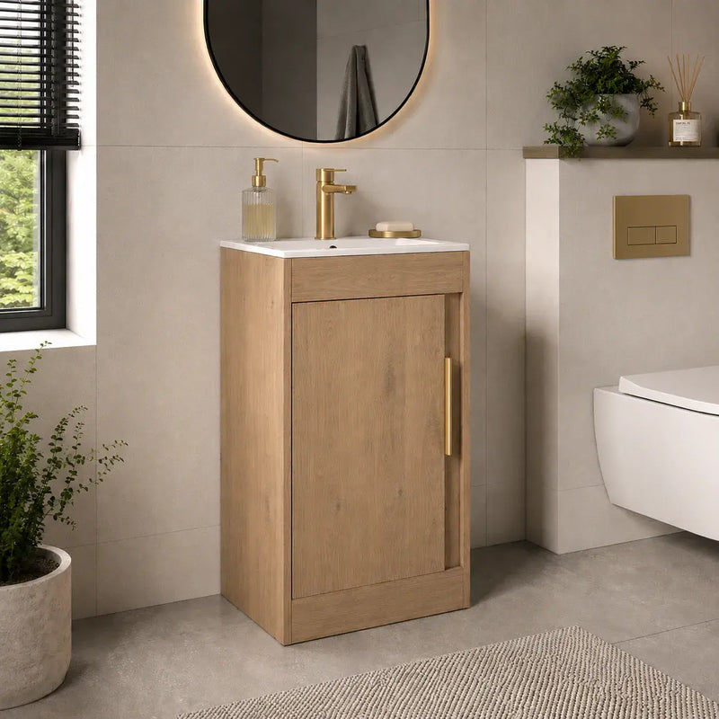 Cruzz 510mm Oak Floor-Standing Basin Vanity Unit & Basin