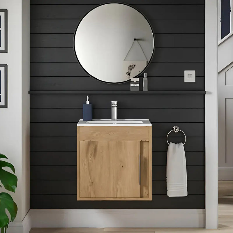 Cruzz 510mm Oak Wall Hung Vanity Unit & Basin