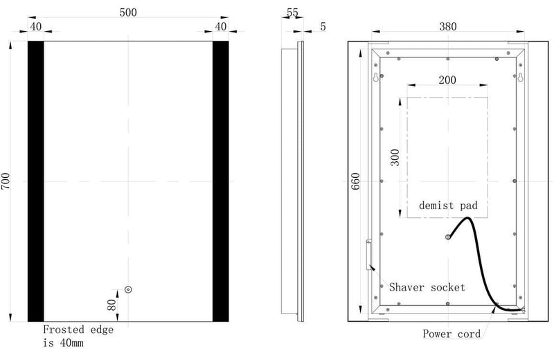 Cryan 700x500mm Rectangle LED Mirror