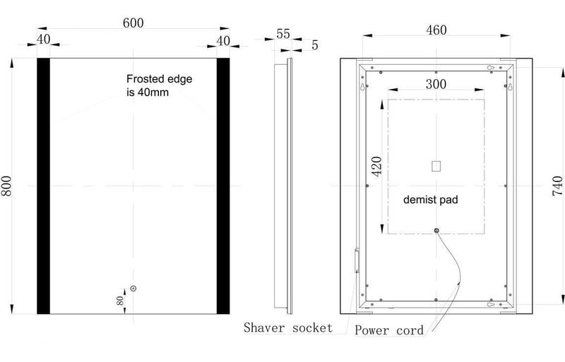 Cryan 800x600mm Rectangle LED Mirror