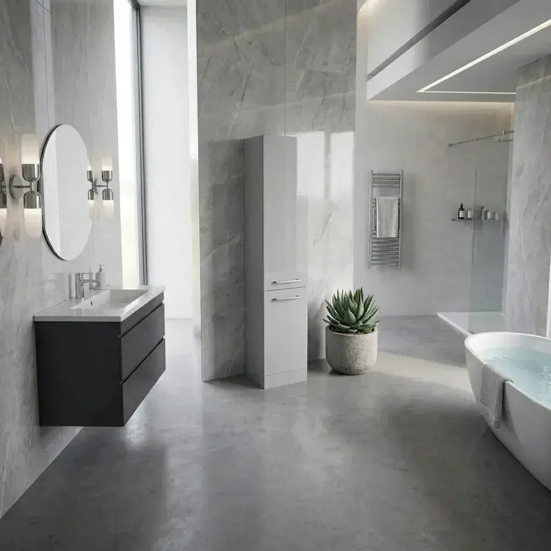 Deltar 350mm Floor Standing 2 Door Tall Unit, Grey Gloss