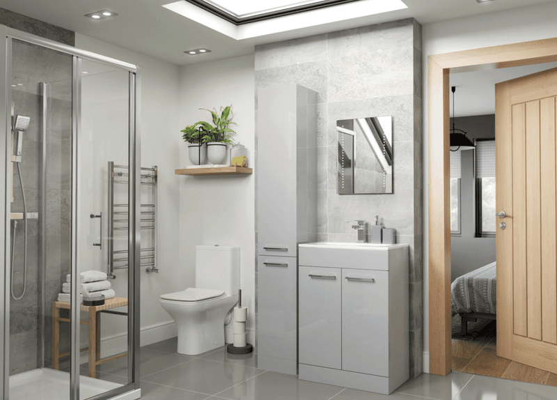 Deltar 350mm Floor Standing 2 Door Tall Unit, Grey Gloss