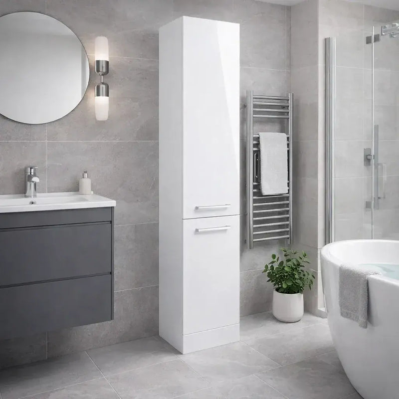Deltar 350mm Floor Standing 2 Door Tall Unit, White Gloss