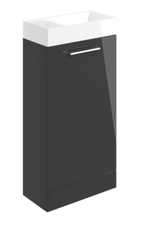 Deltar 410mm Floor Standing 1 Door Basin Unit with Basin, Anthracite Gloss