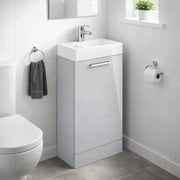 Deltar 410mm Floor Standing 1 Door Basin Unit with Basin, Grey Gloss