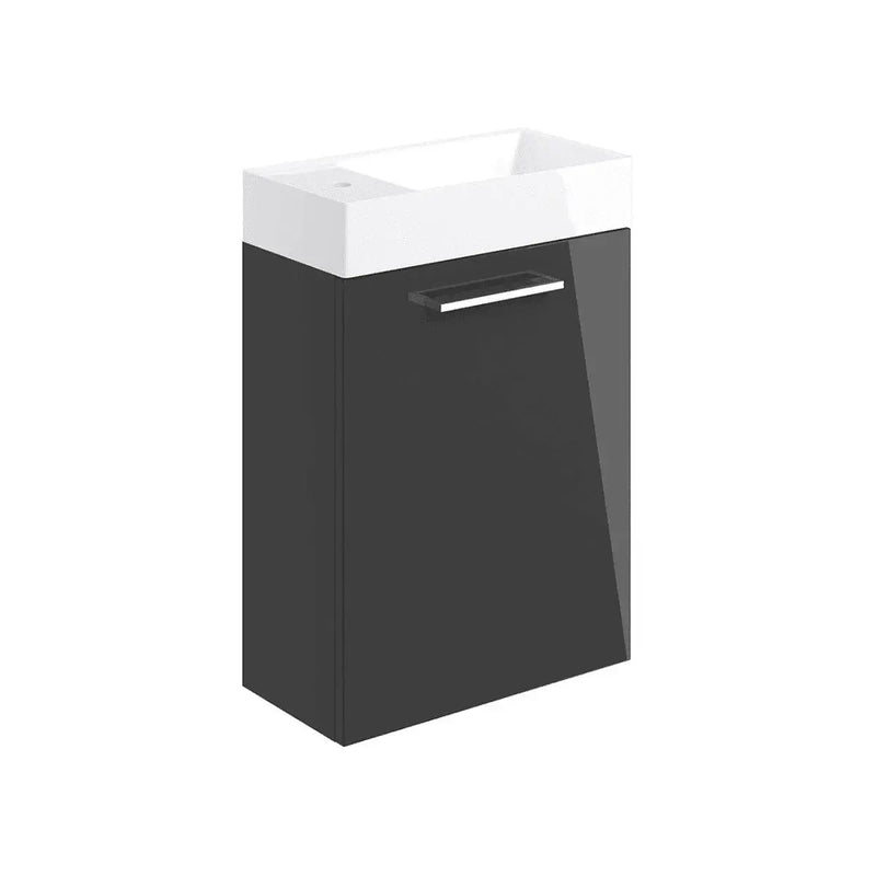 Deltar 410mm Wall Hung 1 Door Basin Unit with Basin, Anthracite Gloss
