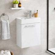 Deltar 410mm Wall Hung 1 Door Basin Unit with Basin, White Gloss