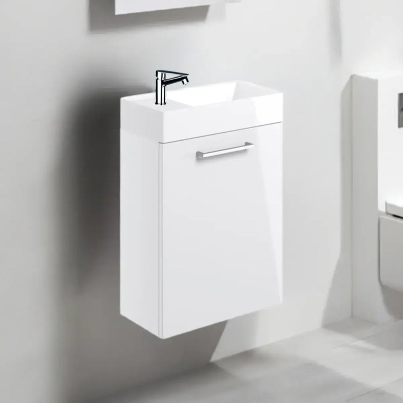 Deltar 410mm Wall Hung 1 Door Basin Unit with Basin, White Gloss