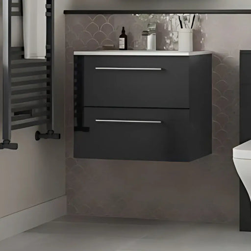 Deltar 510mm Dark Grey Wall Hung 2 Drawer Basin Unit with Basin