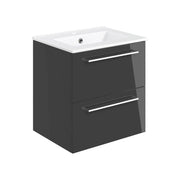 Deltar 510mm Dark Grey Wall Hung 2 Drawer Basin Unit with Basin