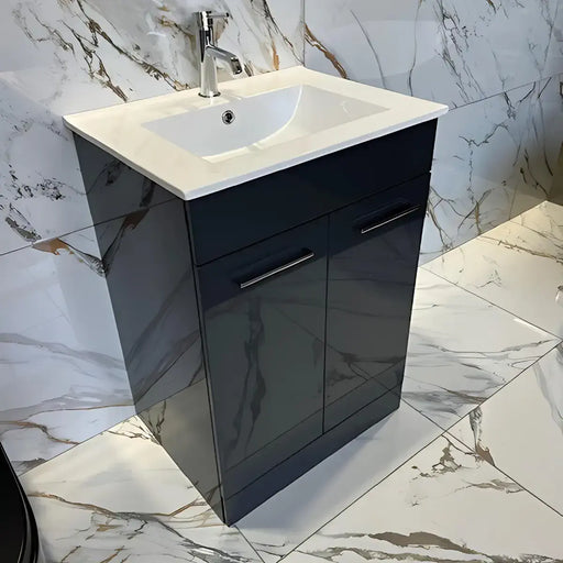 Deltar 510mm Floor Standing 2 Door Basin Unit with Basin, Anthracite Gloss