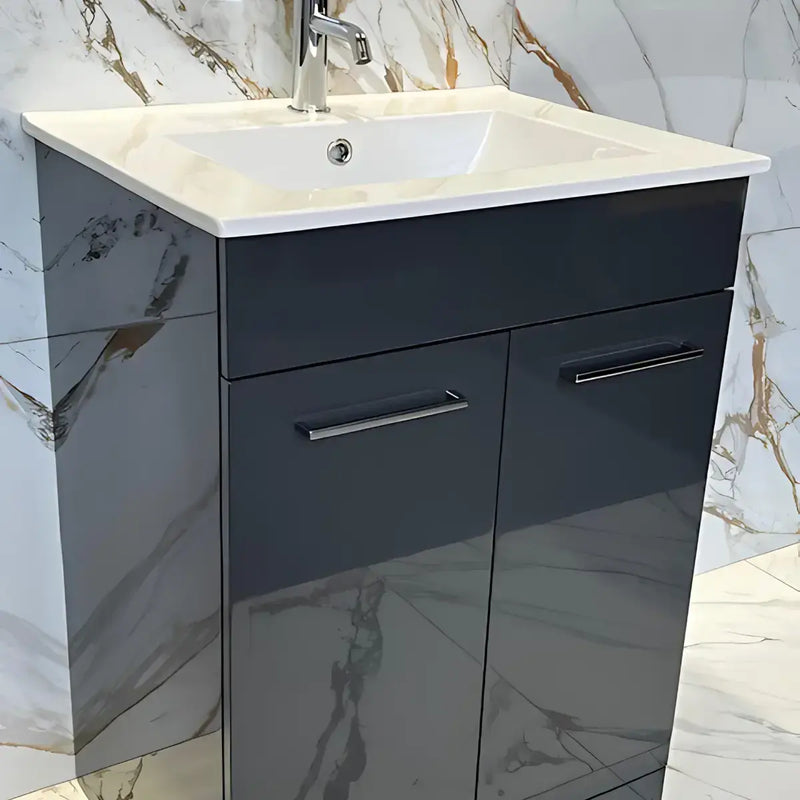 Deltar 510mm Floor Standing 2 Door Basin Unit with Basin, Anthracite Gloss