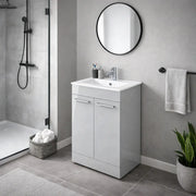 Deltar 510mm Floor Standing 2 Door Basin Unit with Basin, Grey Gloss