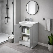 Deltar 510mm Floor Standing 2 Door Basin Unit with Basin, Grey Gloss