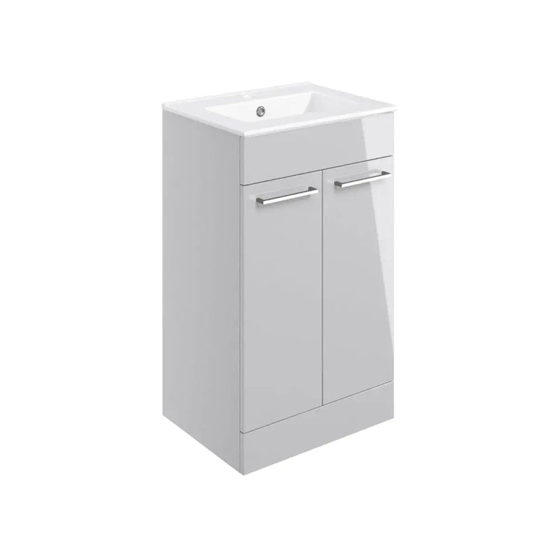 Deltar 510mm Floor Standing 2 Door Basin Unit with Basin, Grey Gloss
