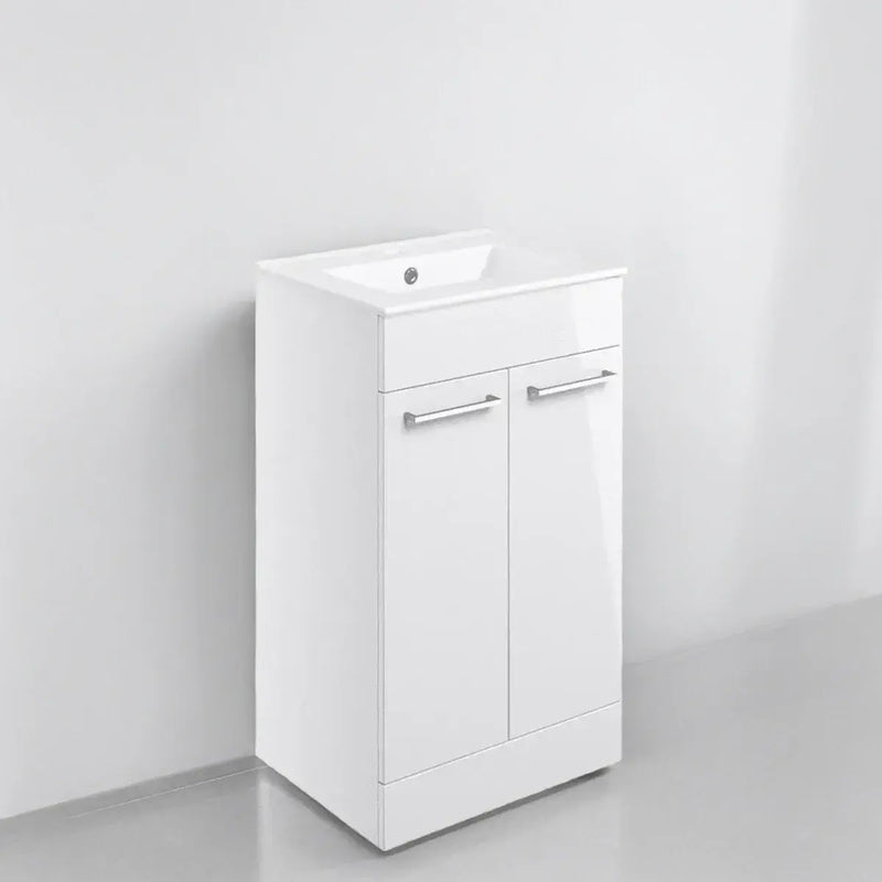 Deltar 510mm Floor Standing 2 Door Basin Unit with Basin, White Gloss