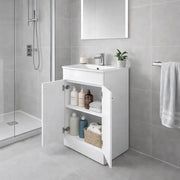 Deltar 510mm Floor Standing 2 Door Basin Unit with Basin, White Gloss