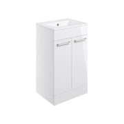 Deltar 510mm Floor Standing 2 Door Basin Unit with Basin, White Gloss