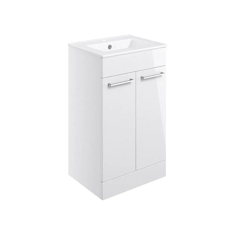 Deltar 510mm Floor Standing 2 Door Basin Unit with Basin, White Gloss
