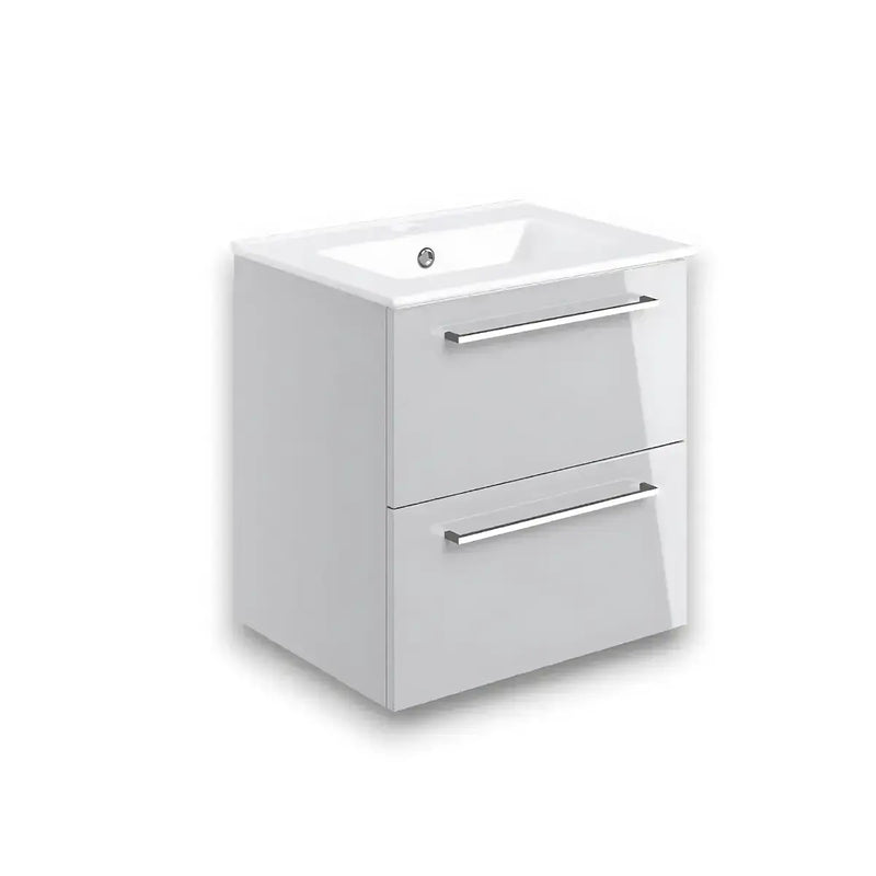 Deltar 510mm Wall Hung 2 Drawer Basin Unit with Basin, Grey Gloss
