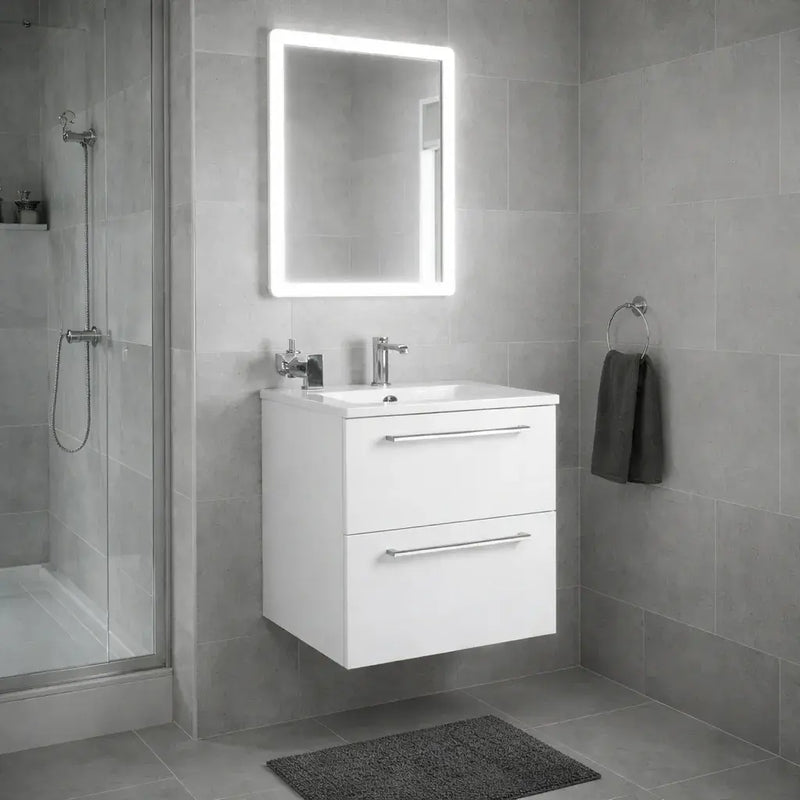 Deltar 510mm Wall Hung 2 Drawer Basin Unit with Basin, White Gloss