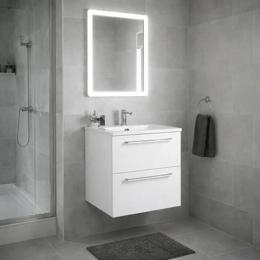 Deltar 510mm Wall Hung 2 Drawer Basin Unit with Basin, White Gloss