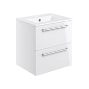 Deltar 510mm Wall Hung 2 Drawer Basin Unit with Basin, White Gloss