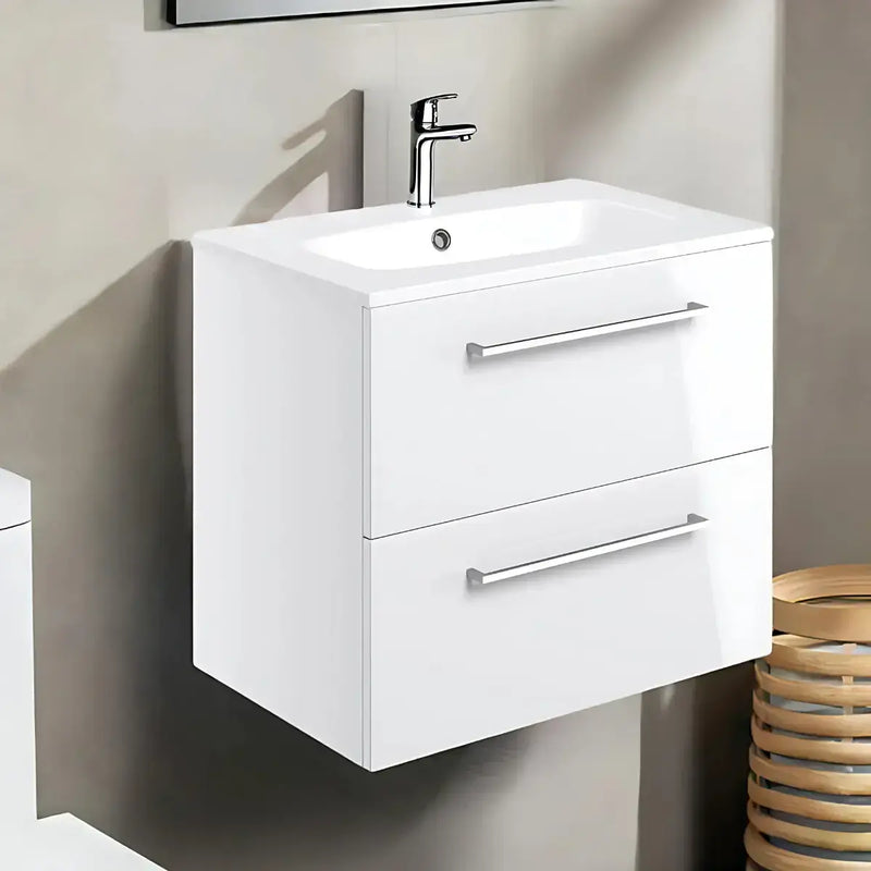 Deltar 510mm Wall Hung 2 Drawer Basin Unit with Basin, White Gloss