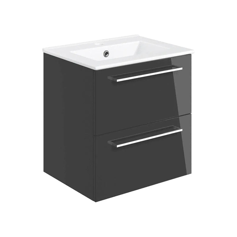 Deltar 610mm Dark Grey Wall Hung 2 Drawer Basin Unit with Basin