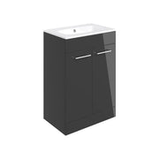Deltar 610mm Floor Standing 2 Door Basin Unit with Basin, Anthracite Gloss