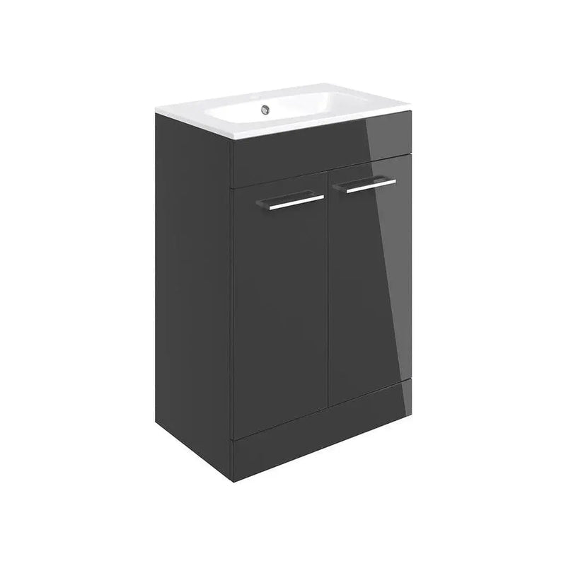 Deltar 610mm Floor Standing 2 Door Basin Unit with Basin, Anthracite Gloss