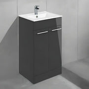 Deltar 610mm Floor Standing 2 Door Basin Unit with Basin, Anthracite Gloss