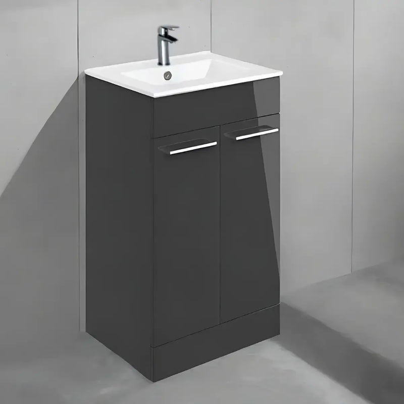 Deltar 610mm Floor Standing 2 Door Basin Unit with Basin, Anthracite Gloss