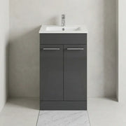 Deltar 610mm Floor Standing 2 Door Basin Unit with Basin, Anthracite Gloss